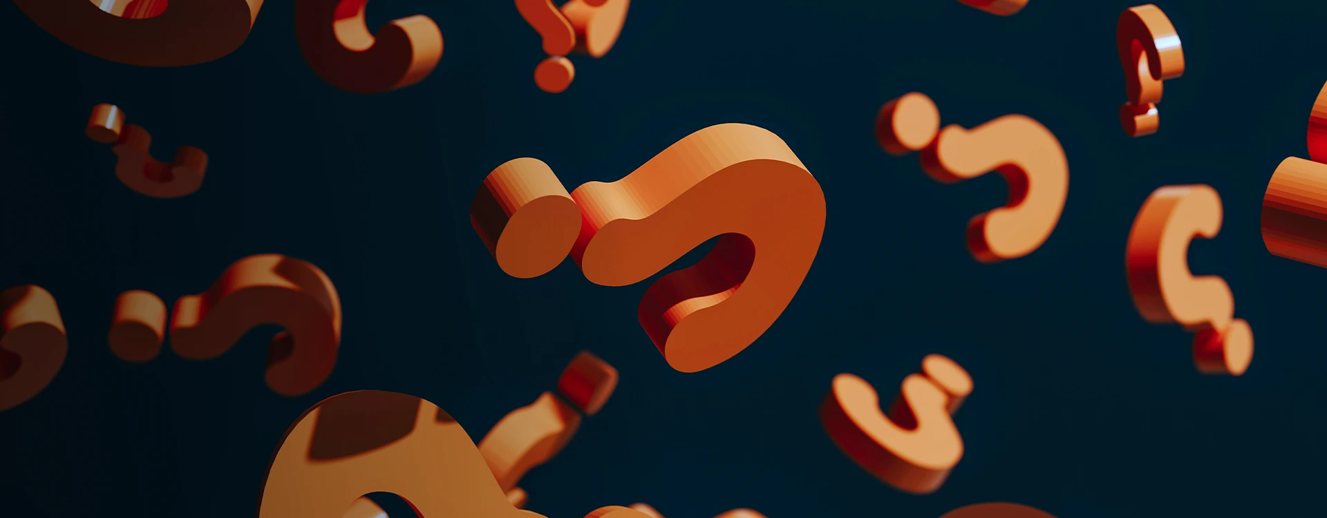 Floating Orange Question Marks On Blue Background